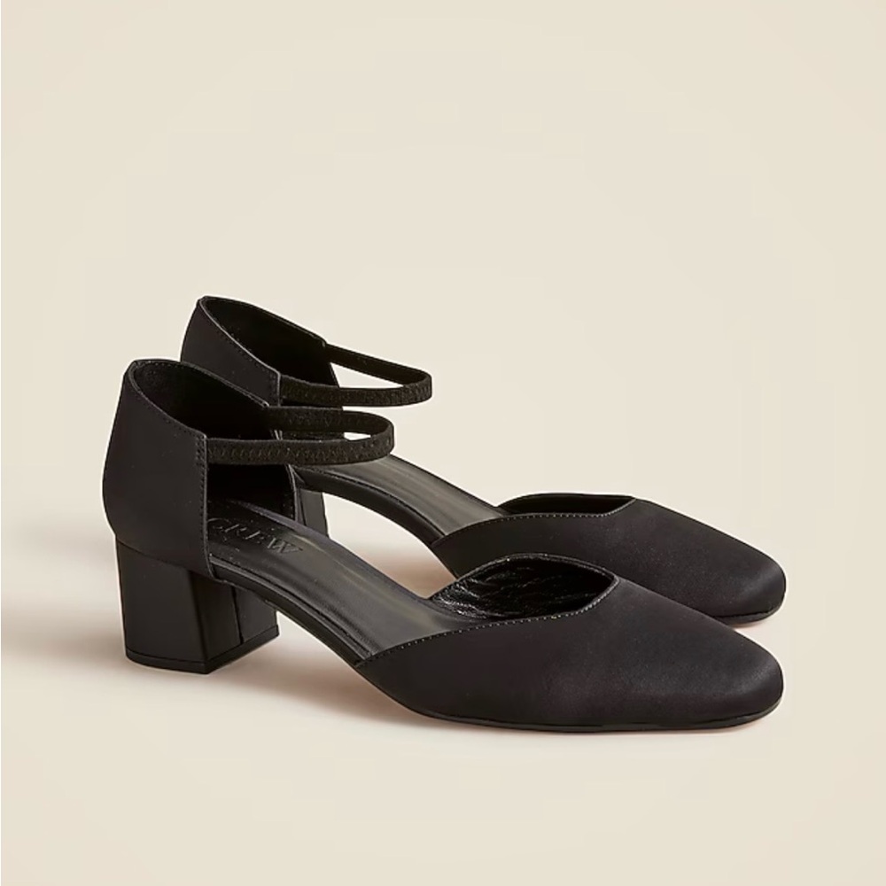 Mollie elastic-strap heels in satin